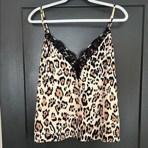Socialite Leopard Print Cami with Black Lace
